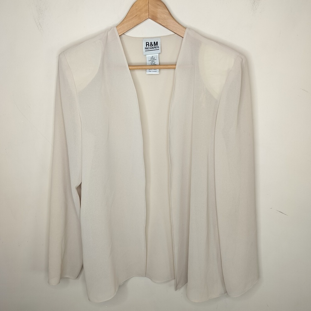 R&M Richards‎ Cardigan Topper Open Front Lightweight Beige